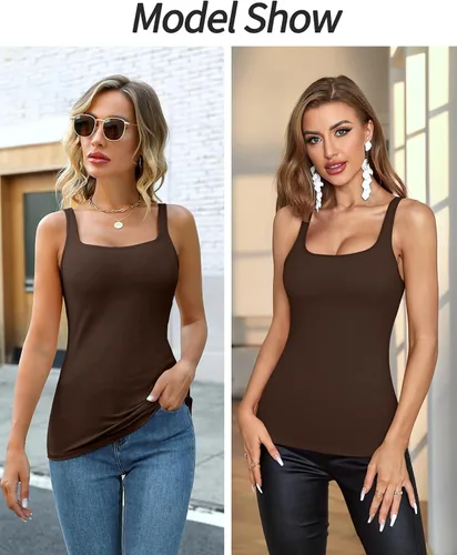 Vista 19 de V FOR CITY Camiseta sin mangas de algodón para mujer con brasier de estante ajustable con correa ancha y tirantes básicos