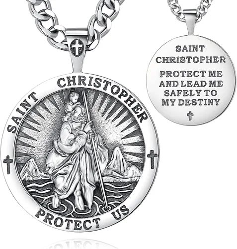 Vista 113 de CELESTIA Medallas de plata de ley 925 San Miguel/San Cristóbal/San Benito/San Gabriel/Virgen María/Jesús/Caravaca/Metatrón/Sello de los Siete