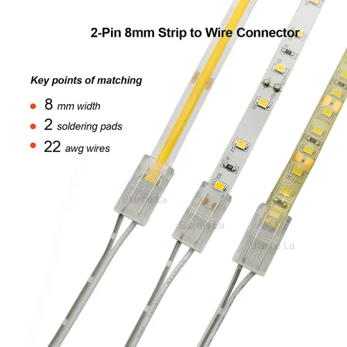 Vista 2 de Conector de Tira a Cable COB de 2 Pines de 8mm, Clips sin Cable, Adaptador sin Soldadura, Terminal de Conexión de Extensión para Tiras de Luces LED