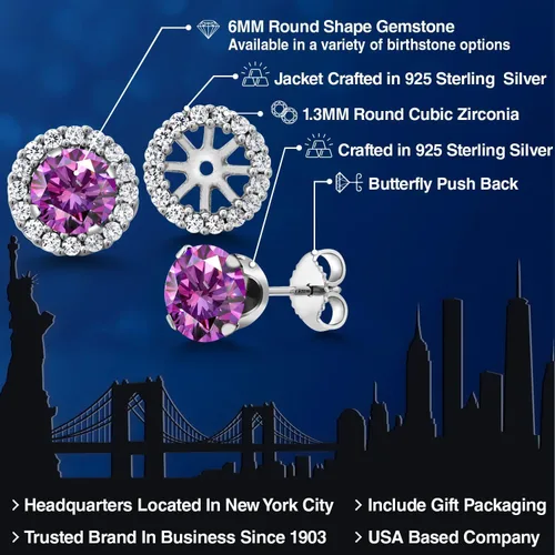 Vista 126 de Gem Stone King Aretes redondos de plata de ley 925 de 0.236 in con piedra natal extraíble para mujer