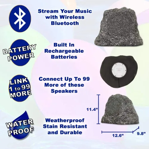 Vista 2 de Theater Solutions B61GG Batería recargable totalmente inalámbrica de 200 vatios Bluetooth 6.5 "Rock Speaker Pair Granite Grey Link hasta 99