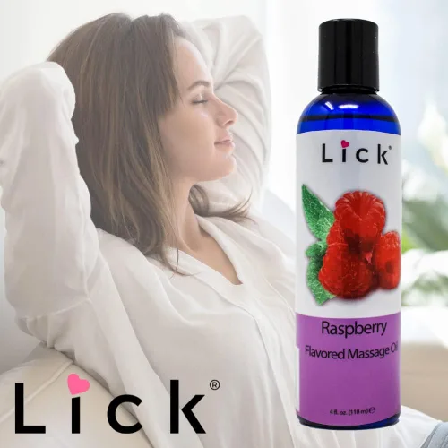 Vista 5 de Lick Aceite de masaje con sabor a frambuesa, aceite de masaje comestible de bayas brillantes con aceite de almendras dulces y vitamina E