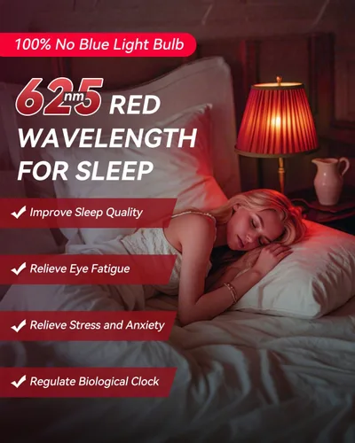 Vista 6 de Bombillas LED Neporal de 3 W 625 nm de color rojo para dormir, 100% de bloqueo de luz azul, luz nocturna roja para promover la melatonina, bombilla