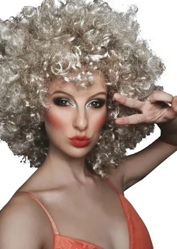 Vista 9 de ALLAURA Peluca rubia rizada tipo afro enorme para mujeres y hombres para disfraz estilo disco de los años 70, atuendo de fiesta funk, eventos
