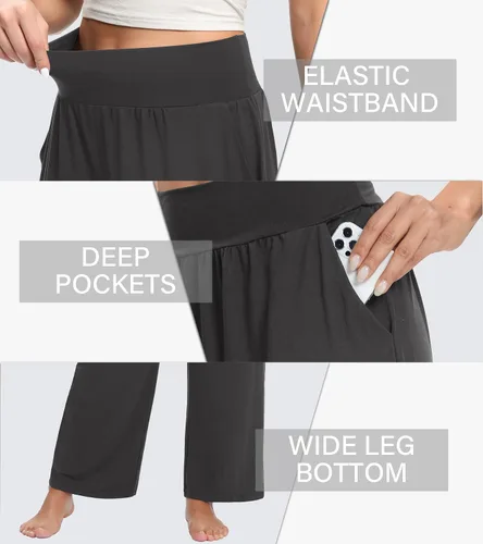 Vista 4 de OLIKEME Pantalones de yoga de pierna ancha para mujer, cintura alta, cómodos, casuales, holgados, para entrenamiento, talla grande, pantalones
