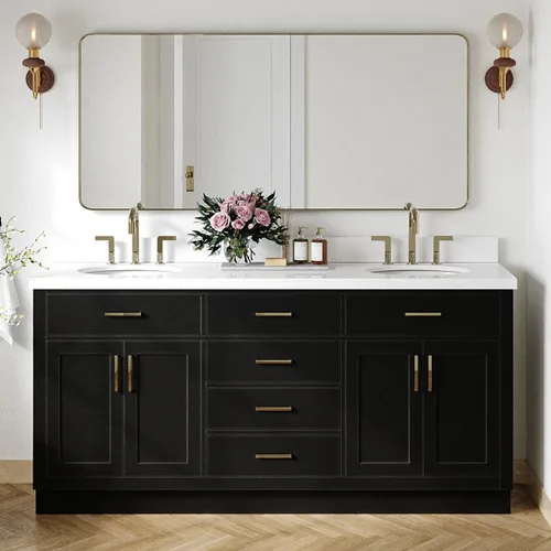 Vista 36 de ARIEL Hepburn - Tocador de baño de 30 pulgadas con fregadero, madera maciza, encimera y protector contra salpicaduras de cuarzo blanco puro de 1.5