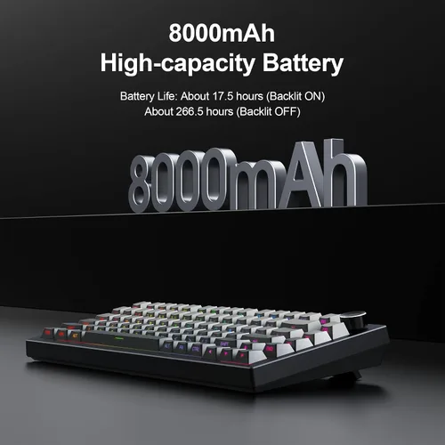 Vista 7 de Gurjot Teclado mecánico inalámbrico, teclado para juegos con junta en un diseño del 75%, Bluetooth2.4GHzUSB-C, intercambiable en caliente, perilla