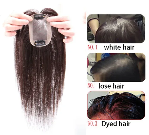 Vista 6 de 2 x 3 pulgadas, mono, lacio, cabello humano virgen con clip, pieza de pelo para mujer (6 pulgadas, marrón oscuro)