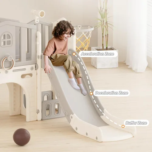 Vista 3 de YUFU Juego de toboganes 8 en 1 para niños pequeños, juego para interiores y Beige Gris