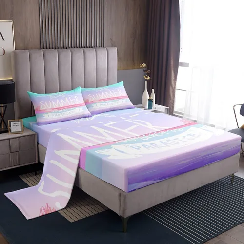 Vista 3 de Juego de sábanas de verano para niños, tamaño individual, con diseño de estrella de mar, vista hawaiana, decoración de habitación de niñas y niños