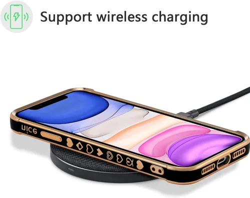 Vista 4 de DEFBSC Compatible con iPhone 12, funda de corazón con borde galvanizado, protección completa de la cámara, esquinas reforzadas elevadas, cubierta