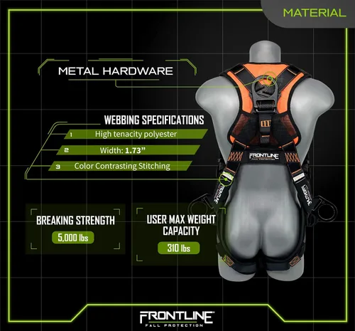 Vista 3 de FRONTLINE FALL PROTECTION 105CFTB - Arnés estilo peto Combat™ con argollas laterales frontales en D y correas de suspensión contra traumatismos