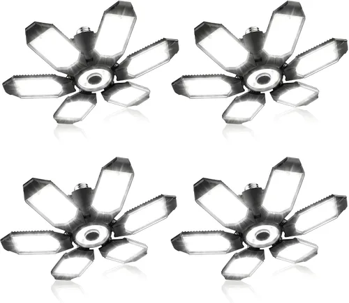 Vista 11 de Bombilla LED para garaje AYSEMO de 15000 lm - Luces LED de techo ajustables en 360° con 6+1 paneles deformables, 6500 K de luz diurna, base