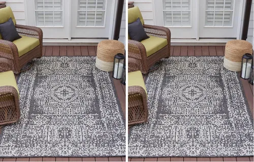 Vista 26 de Unique Loom Alfombra de la colección tradicional para exteriores, desgastada durante el tiempo (octágono de 5 pies y 3 pulgadas, azul/gris)