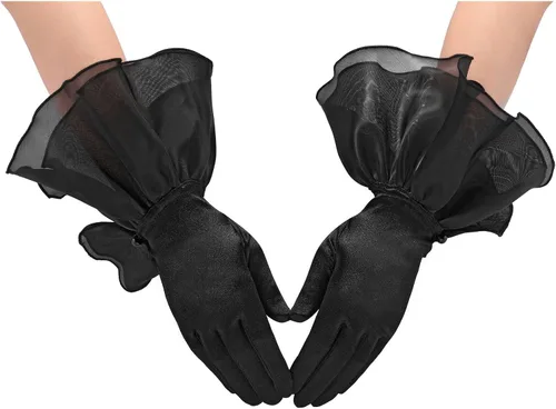 Vista 4 de Ayliss Guantes de boda para mujer, de satén, pétalos, ópera, fiesta de los años 20, para ocasiones especiales, vestido formal de baile o cosplay