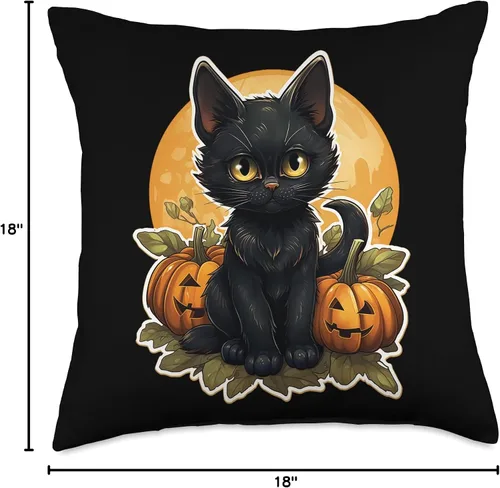 Vista 4 de Cat Lover Gifts & Halloween Gifts & Spooky Gifts Almohada negra de calabaza y gato de Halloween, 18 x 18, multicolor
