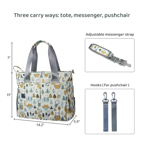 Vista 3 de Bolsa de pañales impermeable para mamá y papá, bolsas de viaje medianas multifunción (búho lindo)