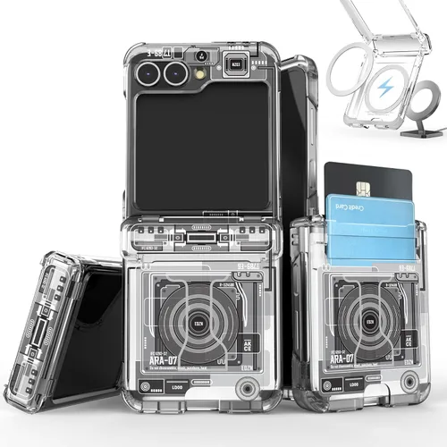 Vista 17 de para Galaxy Z Flip 5 Funda con 2 ranuras para tarjetas, funda rígida delgada y resistente con protección de bisagra, funda completa con protección