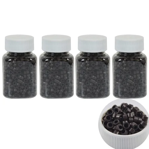 Vista 16 de 500 cuentas de micro anillos forradas de silicona de 0.197 in para extensiones de cabello con punta I (negro)