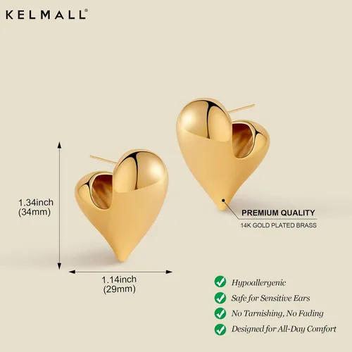 Vista 16 de KELMALL Aretes tipo argolla de oro de 14 quilates para mujer, hipoalergénicos, gruesos, redondos, no se deslustra, para orejas sensibles