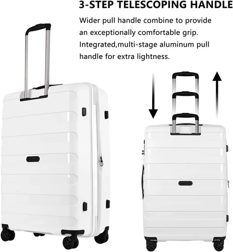 Vista 3 de GinzaTravel Maleta giratoria rígida, equipaje de mano, resistente al desgaste y a los arañazos con ruedas, Blanco, 3-piece Set