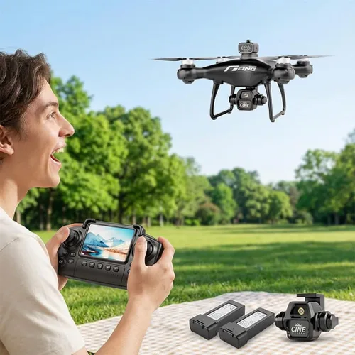 Vista 2 de E55 Air Drone con controlador de pantalla con tarjeta SD, dos baterías, posicionamiento de flujo óptico, ajuste de velocidad adecuado para 2