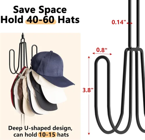 Vista 4 de NANATI Perchas de sombrero para armario, organizador de sombreros de acero inoxidable, estantes para gorras de béisbol, organizador de gorras