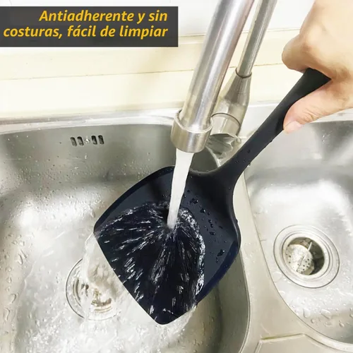 Vista 8 de Espátula volteadora de silicona para panqueques con mango alargado y diseño sin costuras, espátulas de cocina resistentes al calor para utensilios