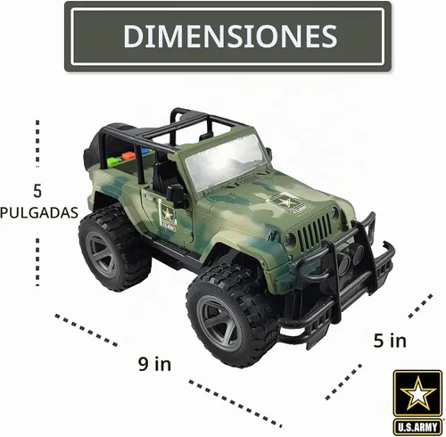 Vista 4 de Lollipop United States Army Friction Powered 1/16 Model Off Road Vehicle w/Car Light & Sound, Push & Go Toy Rescue Battle Truck Military Toys 3+ yrs