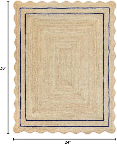 Vista 66 de Alfombra de Yute Natural Ondulada Festoneada - Corredor de Entrada Boho, Festón Estilo Granja, Blanco Roto (8'x10') Camino de entrada bohemio