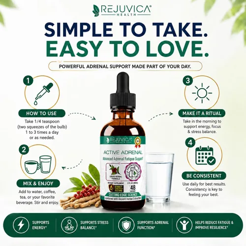 Vista 5 de Rejuvica Health Active Adrenal - Tintura avanzada de apoyo suprarrenal - Entrega de líquidos para una mejor absorción - Ashwagandha, vitaminas B