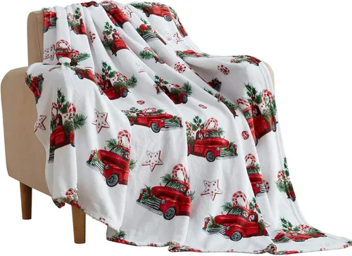 Vista 9 de Manta de Forro Polar para las Fiestas Navideñas: Corona Tradicional de Decoración del Hogar con Saludos Cheers Merry Peace Joy sobre Fondo Beige