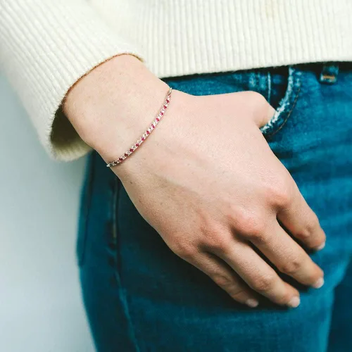 Vista 4 de Gemstone and Lab-Created White Sapphire Adjustable Bolo Bracelet, Sterling Silver, Easy-On Easy-Off (6, 7 and 8 inch Wrist Size)