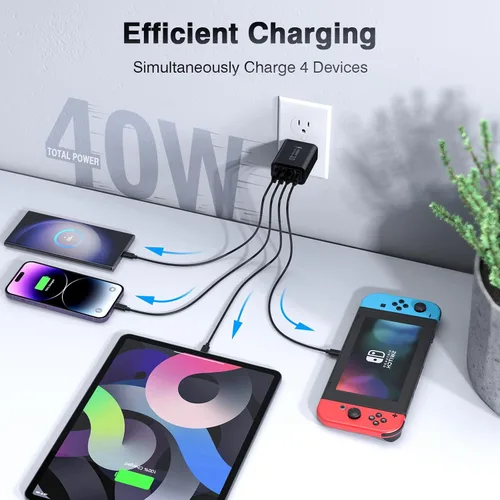 Vista 2 de [Paquete de 2/40W] Bloque de cargador de pared USB C de 4 puertos, cubo de carga rápida de ladrillo de alimentación tipo C Power Delivery, enchufe