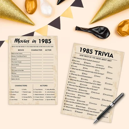 Vista 5 de Juegos de fiesta de cumpleaños número 40, juego de 3 actividades para 10 invitados, paquete de juegos nacidos en 1985, suministros de fiesta