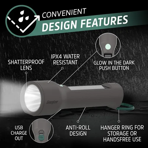 Vista 11 de Energizer S-600 Linterna LED recargable con opciones de alimentación de batería solar y AA, linternas superbrillantes IPX4 resistentes al agua