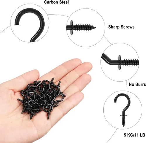 Vista 4 de RELBRO Ganchos de tornillo pequeños de 1/2 pulgada, mini ganchos de metal de rosca, negro, 100 piezas