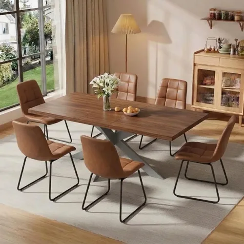 Vista 11 de 6-Piece Extendable Dining Table Set, Modern 63''–79'' Grey Wood Table with 6 Grey Fabric Chairs, Dining Room Table and Chairs for 6, Ideal for 1