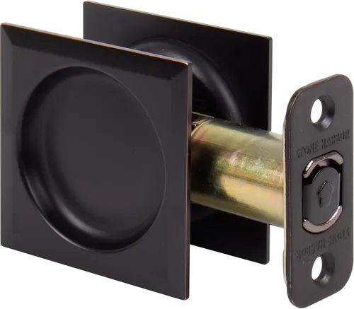 Vista 5 de Stone Harbor Hardware Cerradura de puerta de bolsillo cuadrada contemporánea, función de paso, fondo de 2-3/8", negro mate