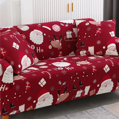 Vista 6 de Mybedsoul Funda de sofá de Navidad con estampado de Papá Noel, lavable, protector de muebles con parte inferior elástica, decoración navideña