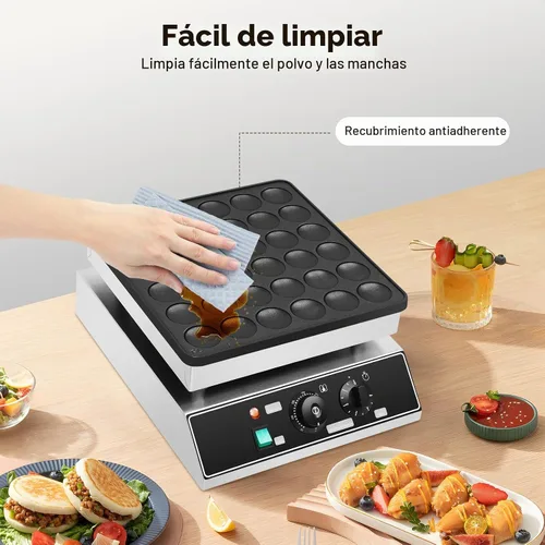 Vista 4 de Mini panqueques holandés eléctrico, plancha antiadherente de 36 tazas para crepes y magdalenas