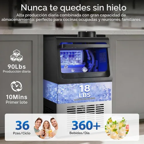 Vista 3 de Máquina de hielo comercial de 90 libras, almacenamiento de 18