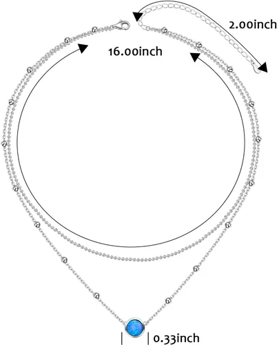 Vista 6 de Sterling Sliver Layered Necklaces for Women, Minimalism Long TripleOpal Double Choker Pendant Necklace for Girl Women, Multilayer Circle Necklace