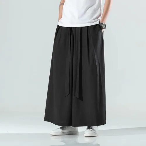 Vista 6 de Seidarise Pantalones de yoga japoneses de lino estilo harén de pierna ancha para hombre, estilo harén, estilo hip hop, holgados