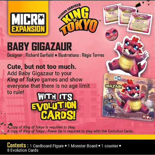 Vista 4 de IELLO King of Tokyo: Baby Gigazaur Micro Expansion - Iello, expansión del juego de cartas para jugar con el juego base King of Tokyo