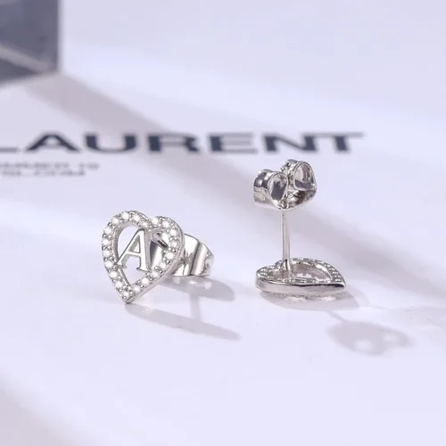 Vista 5 de Anoup 925 Sterling Silver Earrings - 14K Solid Gold All Over Hypoallergenic, CZ Simulated Diamond Heart Stud Earrings Dainty Fashion Initial