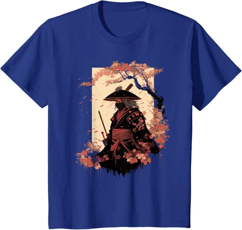 Vista 37 de Camiseta estética vintage samurái de arte japonés samurái retro cereza, Negro