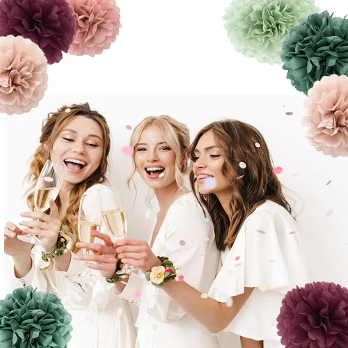 Vista 3 de 20 pompones de papel de seda – Decoraciones colgantes de papel de seda flores para novia, boda, despedida de soltera, cumpleaños, fiesta
