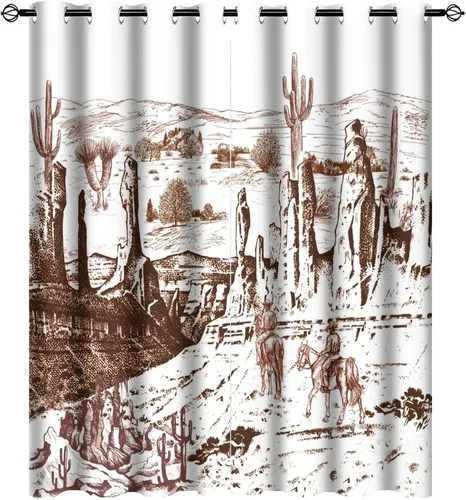 Vista 11 de Cortinas opacas retro de vaquero occidental para dormitorio, estilo rústico, cactus, salvaje oeste, vaquero, paseo, caballo, con ojales, aislamiento
