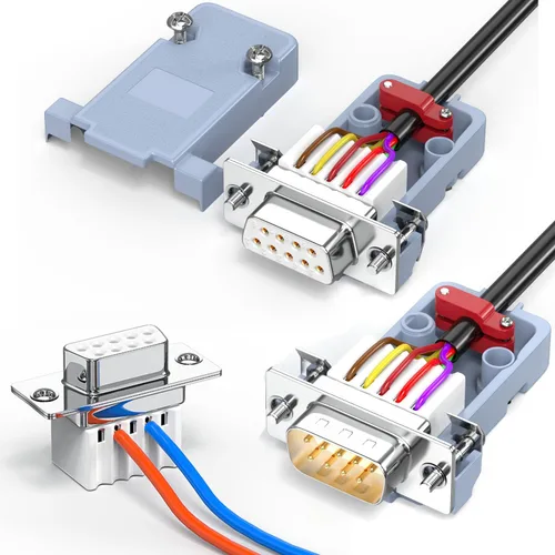Vista 10 de 2 adaptadores hembra DB9, fácil de usar, cable serie RS232/485, no necesita soldadura, conectores serie DB9 con pernos, tuercas, tubos traseros